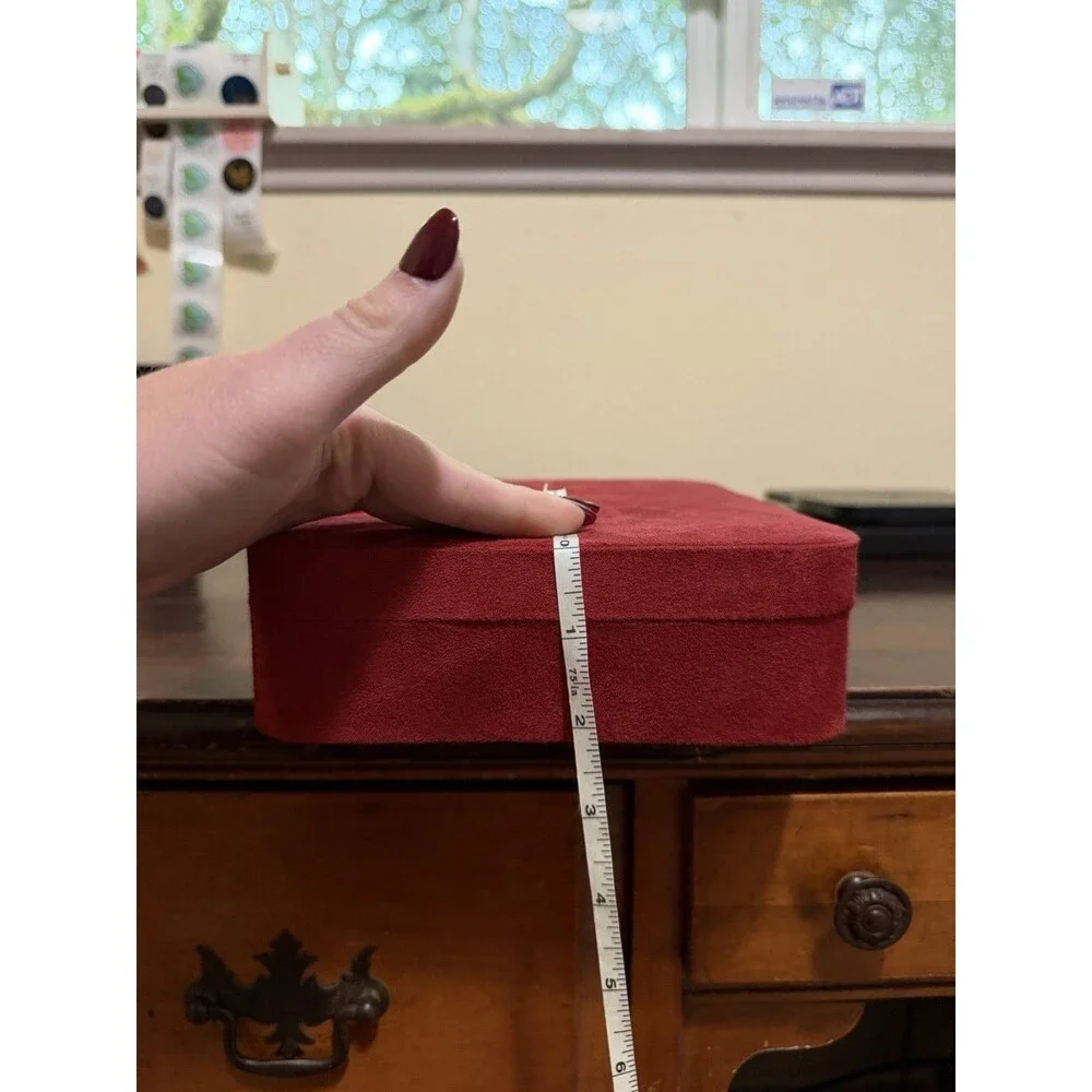 Vintage Red Jewelry Flat Box With Key & Inside Mirror